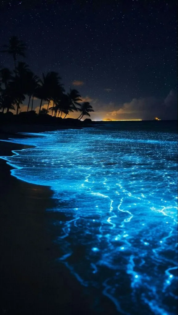 Bioluminescent Beach Night Sky