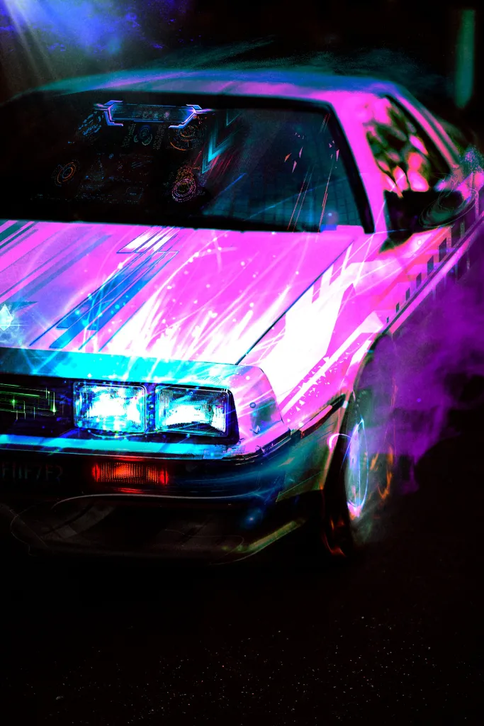 Neon Cyberpunk Car Wallpaper