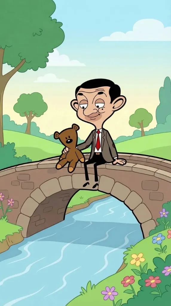 Mr. Bean and Teddy on Bridge