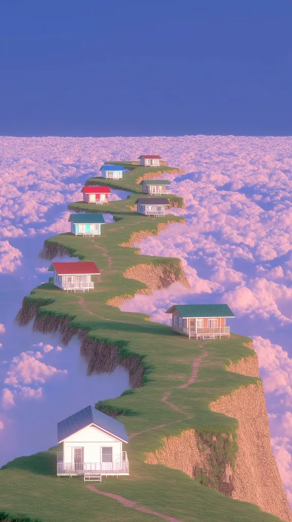 Dreamy Cloud Houses dreamcore Wallpaper