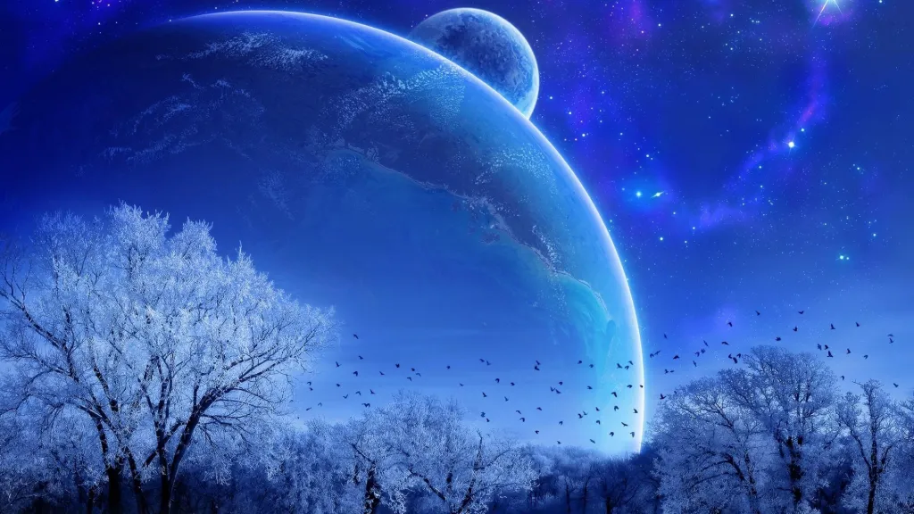 Planetary Embrace Over Winter Woods