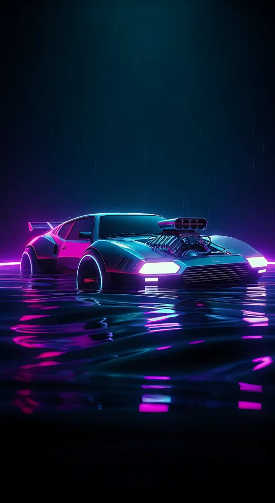 Synthwave Car in the Water