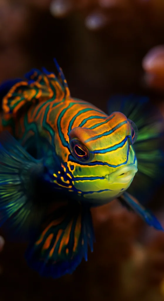 Striking Mandarinfish Underwater Portrait