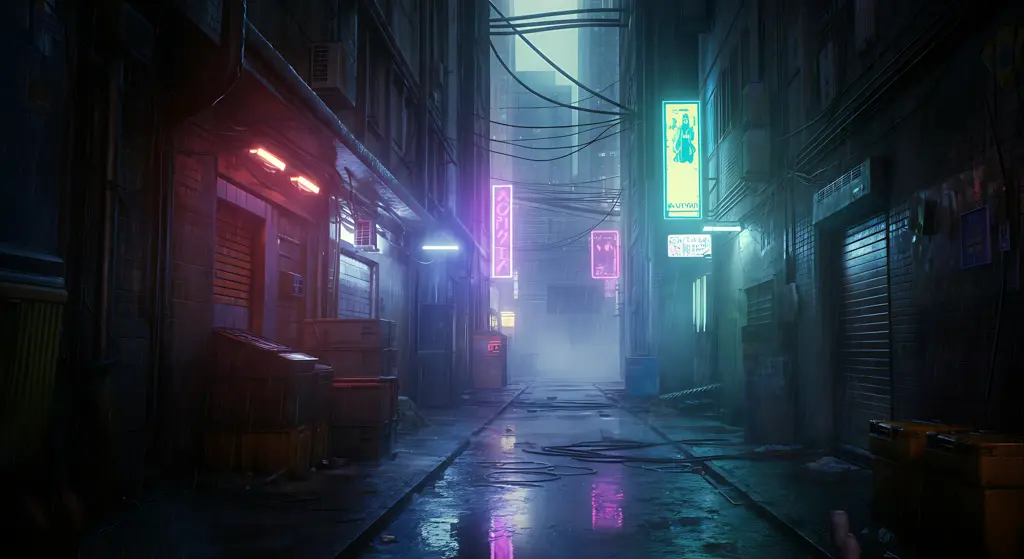 Neon Reflections in Cyber Alley