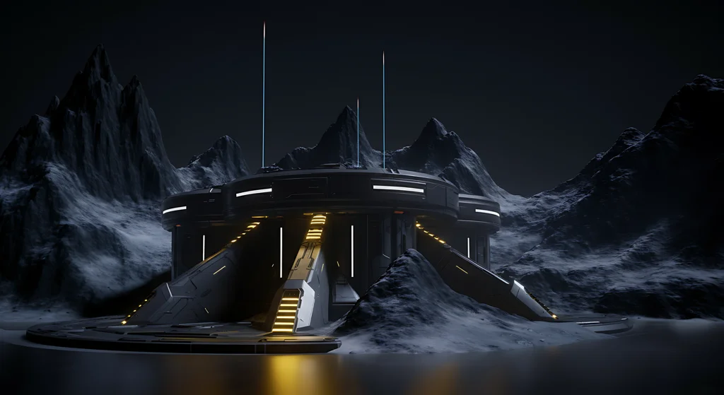 Futuristic Lunar Outpost at Night