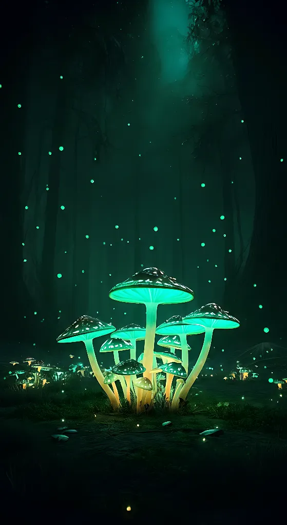 Luminous Mushrooms in Mystic Forest