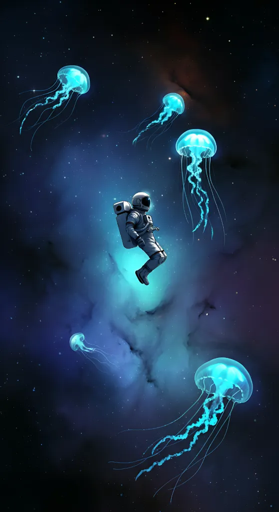 Astronaut with Jellyfish in Space