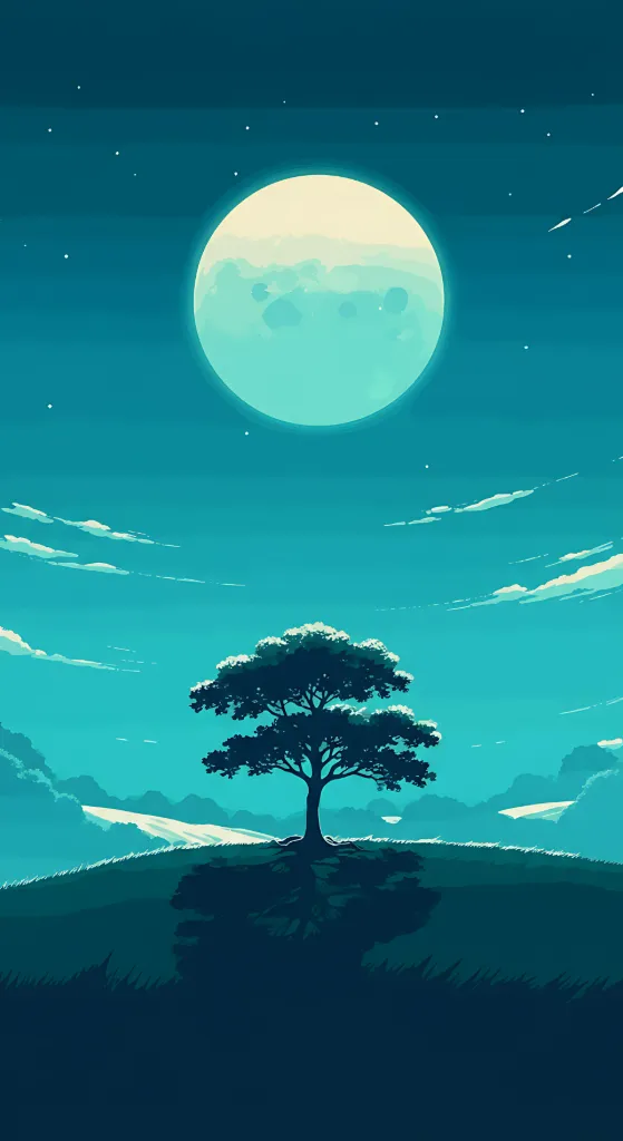 Blue Moonlit Tree Graphic