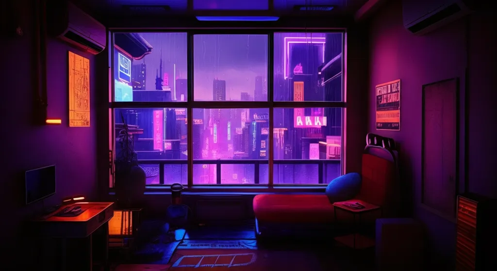 Vibrant Cyberpunk Interior Cityscape