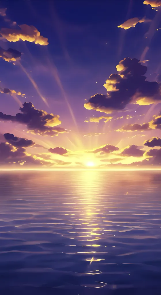 Golden Sun Setting at Sea