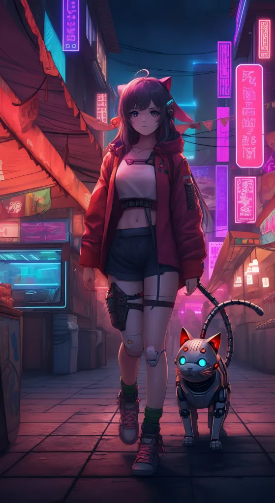 Neon Alley Girl and Cat